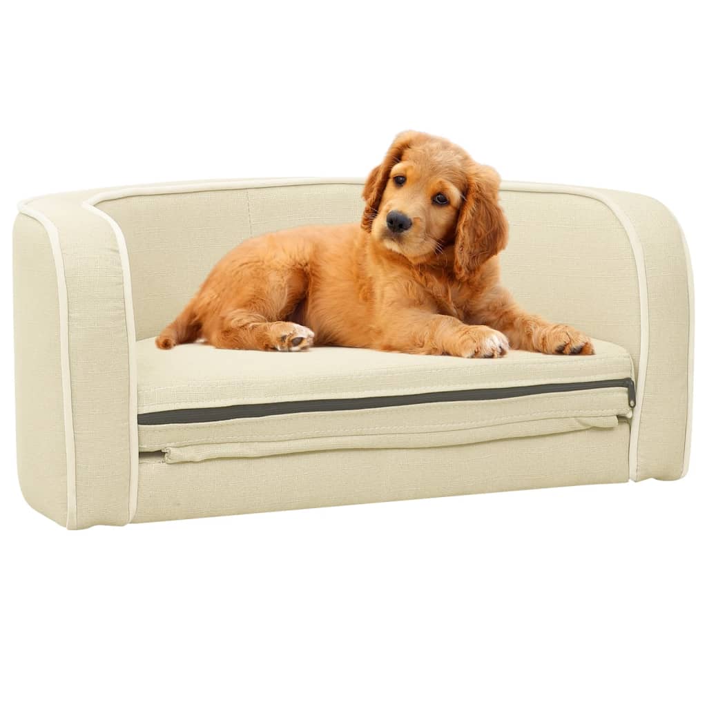 Taitettava koiran sohva kerma 76x71x30 cm pellava pestävä
