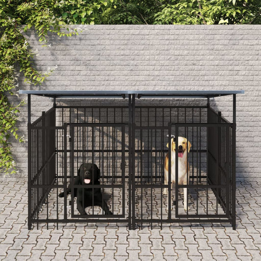 Koiran ulkohäkki katoksella teräs 3,75 m²
