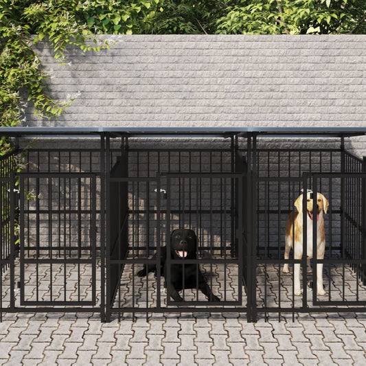 Koiran ulkohäkki katoksella teräs 11,26 m²
