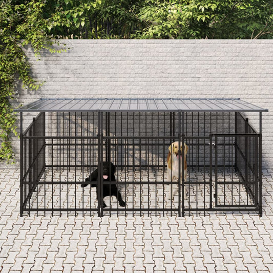 Koiran ulkohäkki katoksella teräs 5,63 m²