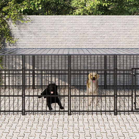 Koiran ulkohäkki katoksella teräs 9,38 m²