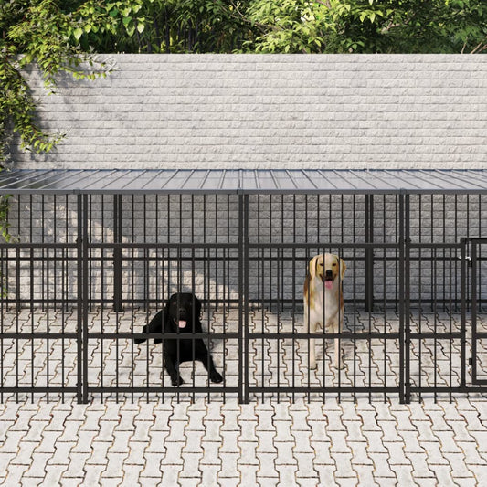 Koiran ulkohäkki katoksella teräs 13,14 m²