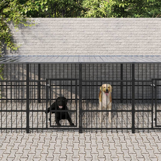 Koiran ulkohäkki katoksella teräs 15,02 m²