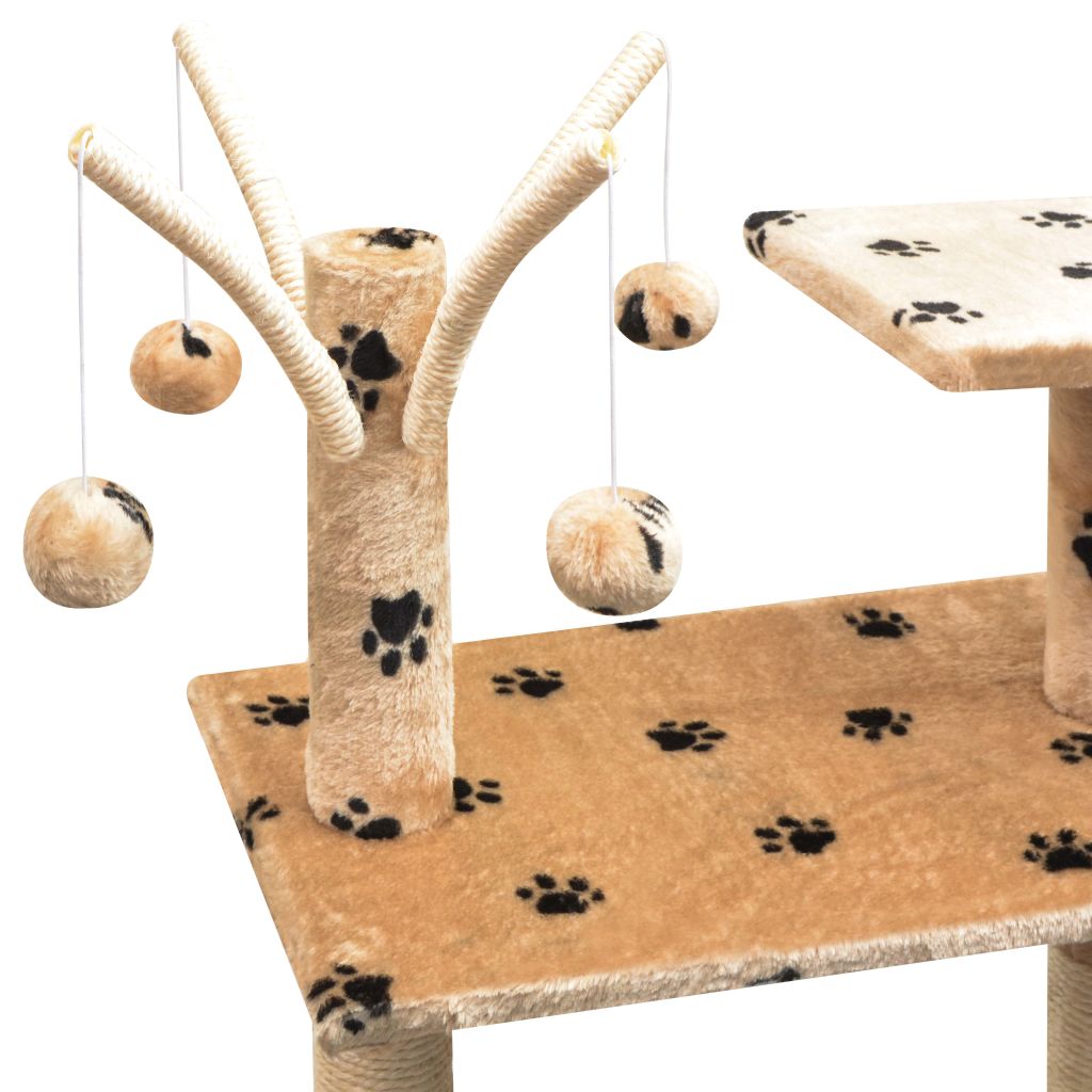 Kissan raapimispuu sisal-pylväillä 125 cm tassunjäljet Beige
