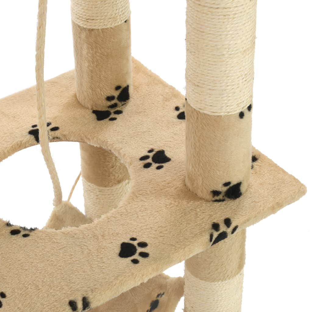 Kissan raapimispuu sisal-pylväillä 140 cm tassunjäljet beige