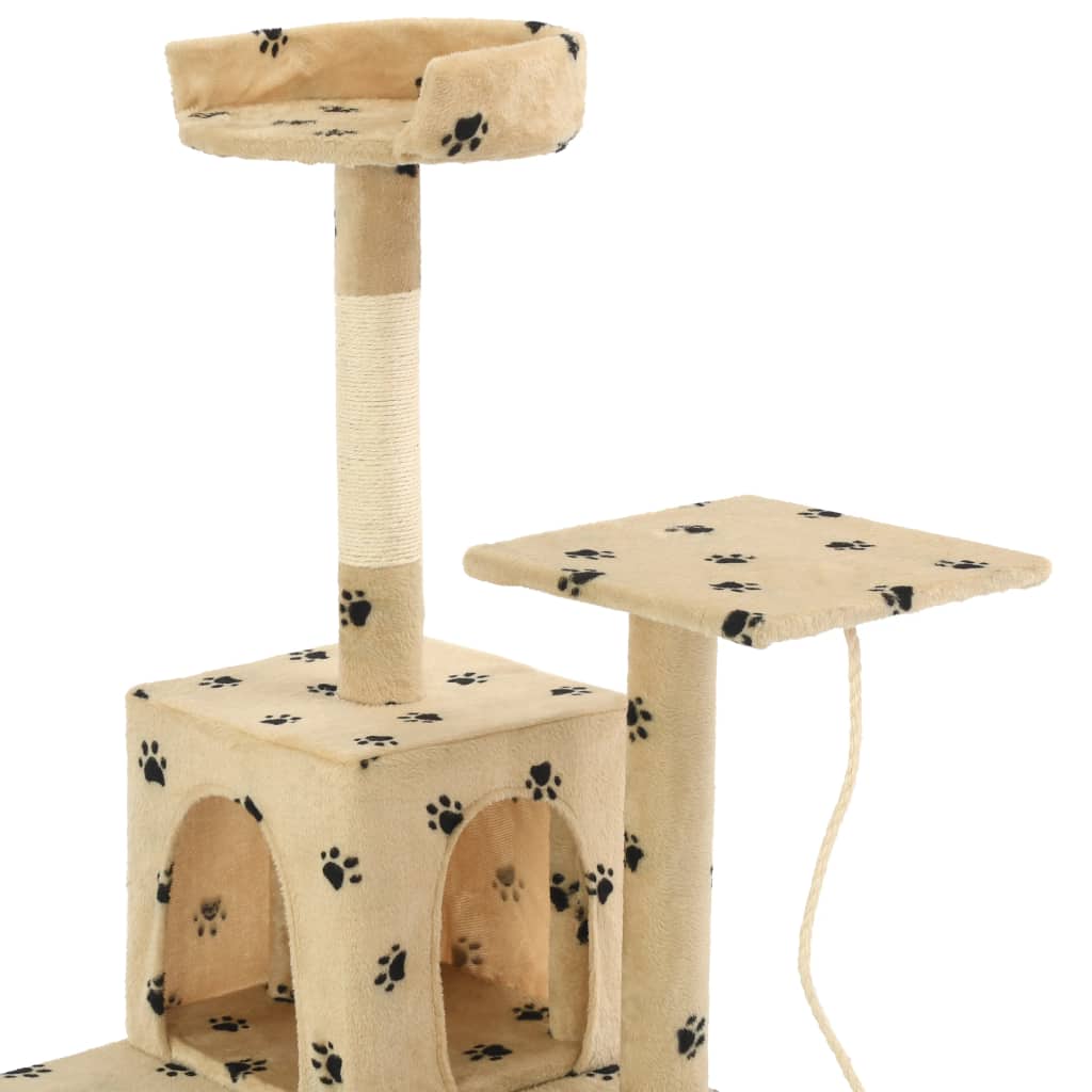Kissan kiipeilypuu sisal-pylväillä 120 cm tassukuvio beige