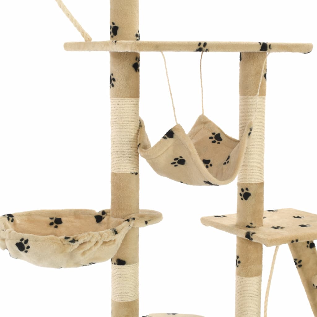Kissan kiipeilypuu sisal-pylväillä 230-250 cm tassukuvio beige