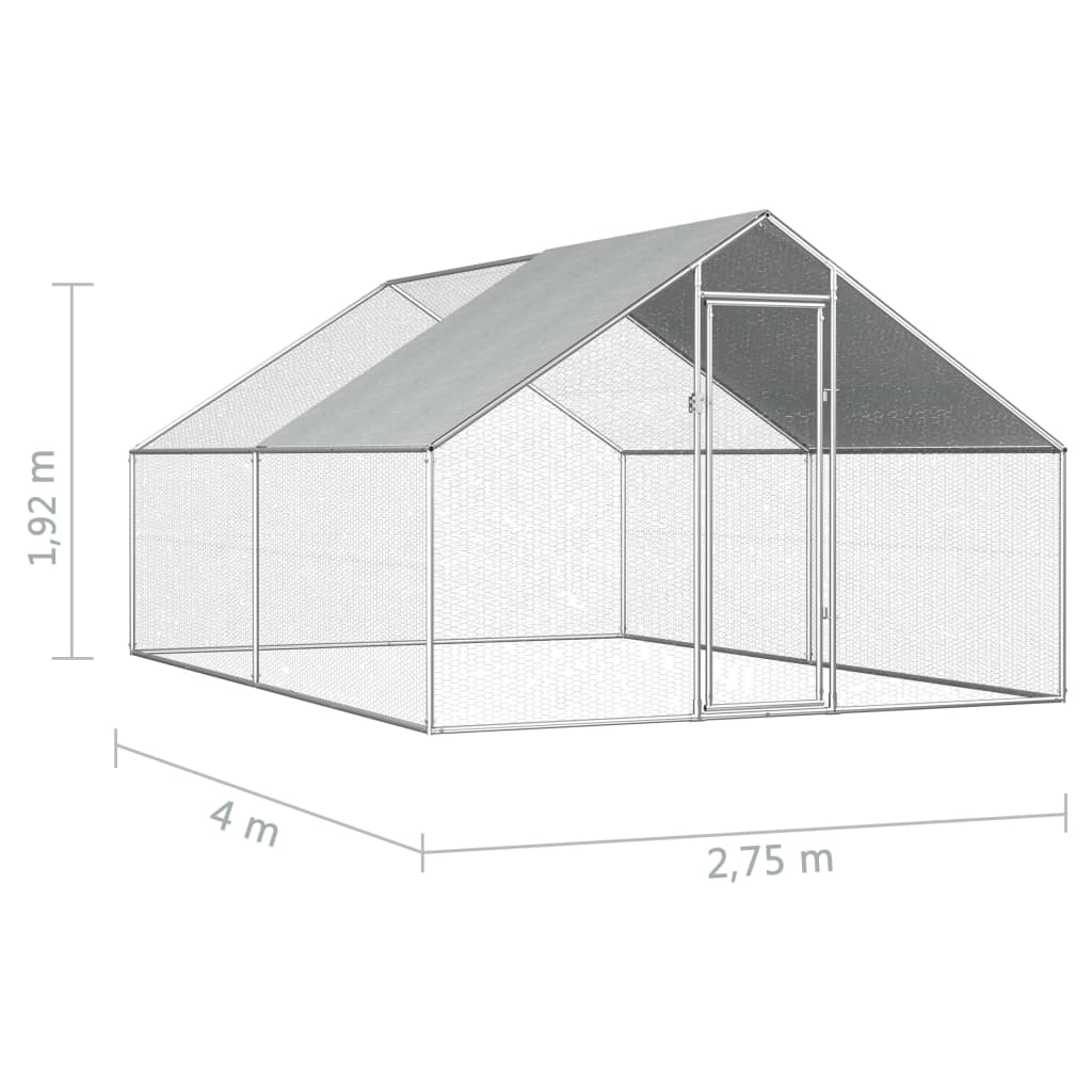 Ulkotilan kanahäkki galvanoitu teräs 2,75x4x1,92 m