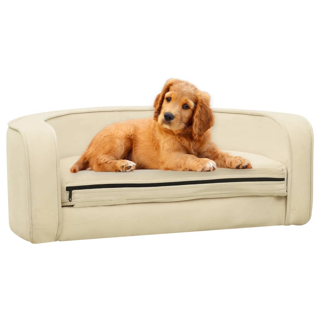 Taitettava koiran sohva kerma 73x67x26 cm plyysi pestävä