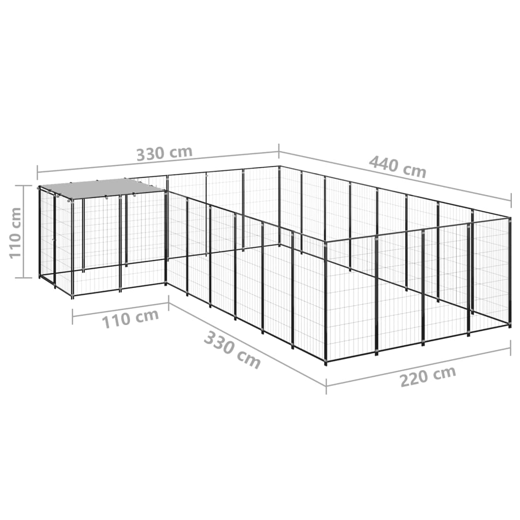 Koiranhäkki musta 10,89 m² teräs