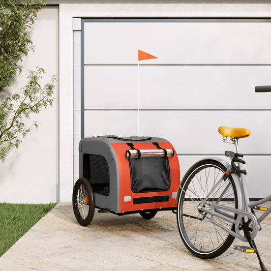 Koirankuljetuskärry polkupyörään oranssi/harmaa kangas ja rauta