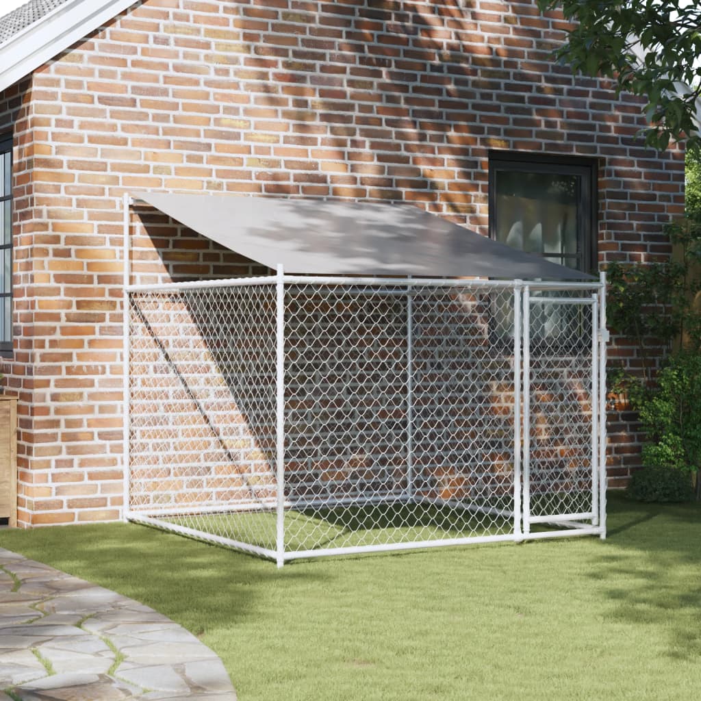 Koiranhäkki katolla ja ovella harmaa 2x2x2 m galvanoitu teräs